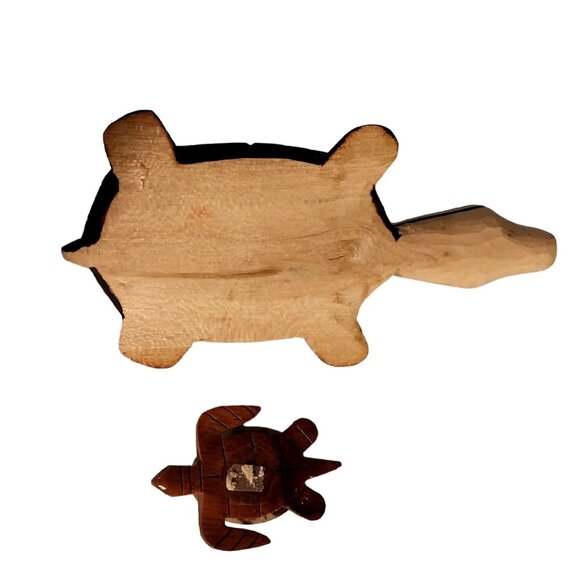 Lot of 2 Wood Turtles Hand Carved Shell - Picture 5 of 6